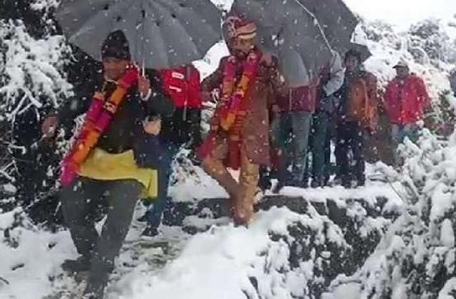 uttarakhand groom walks 4 km snowfall reach brides home