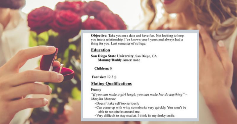 Boy Send Resume To Girl And Ask For Date In California
