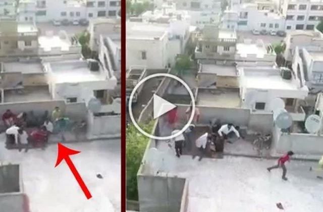 People Play Card On Roof Caught Police With Drone Camera Lockdown