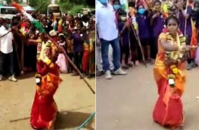 Bride Performs Martial Arts In Wedding Saree In Tamil Nadu