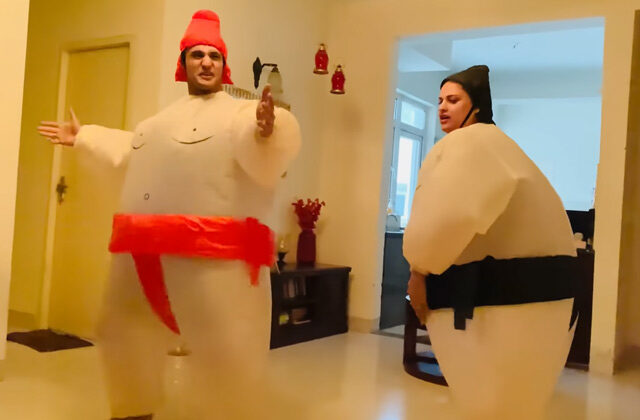 Himanshi Khurana Asim Riaz Dance Wearing Sumo Wrestler Costumes