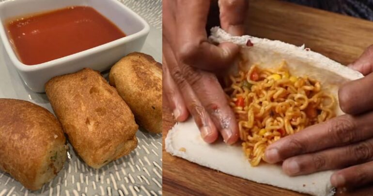 Maggi Cheese Bread Puff Recipe In Hindi Veg Stuffed Maggi Bread