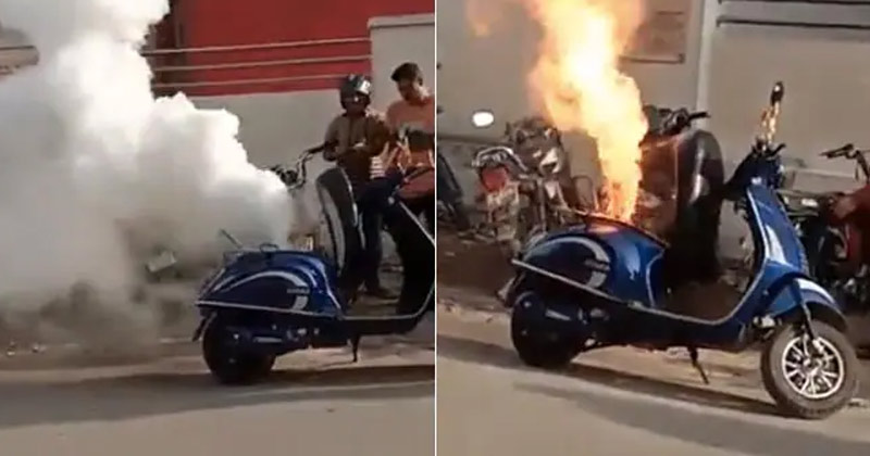 Electric Scooter Emits Smoke Catches Fire Shocking Viral Video