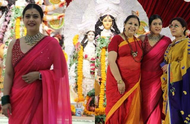 Kajol is vibrant in pink at Durga Puja pandal