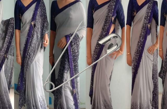 How To Pin Up Saree Pallu Tips In Hindi