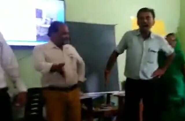 teacher dancing on hindi alphabets