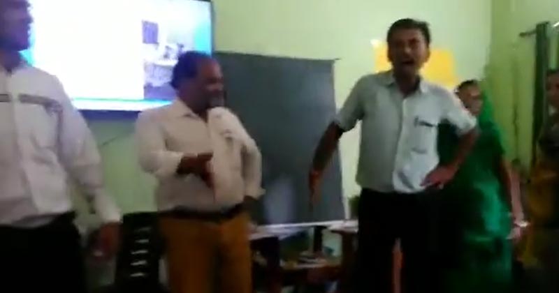 teacher dancing on hindi alphabets